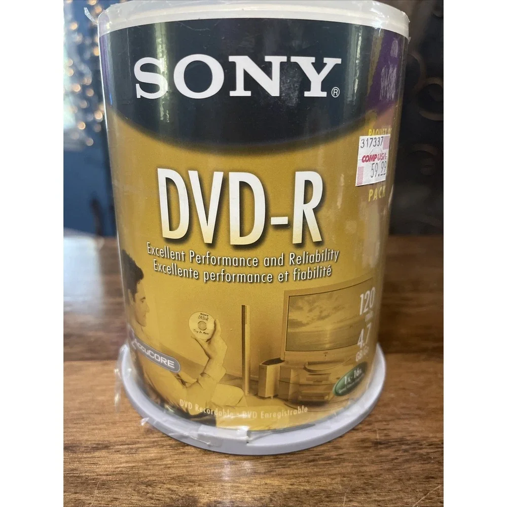 SONY DVD-R 4.7GB 100 Pack 120min 4.7GB 1-16X Optical Media Storage - NEW Open